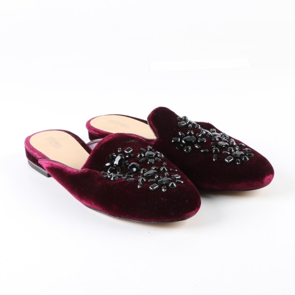 MICHAEL Kors Edie plum velvet embellished mules
